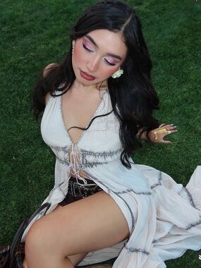 Urban Outfitters Cream Tie-Front Maxi Dress with Gray Trim